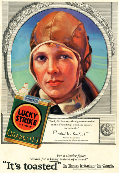 Lucky Strike Amelia M Earhart Atlantic Pilot 1928 | Vintage Ad and Cover Art 1891-1970