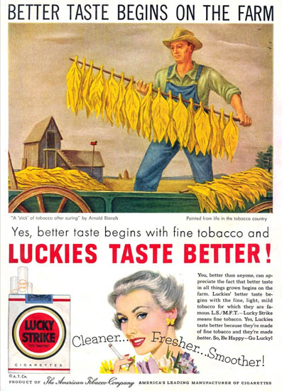 Lucky Strike Bettertaste Begins On Farm 1953 | Vintage Ad and Cover Art 1891-1970