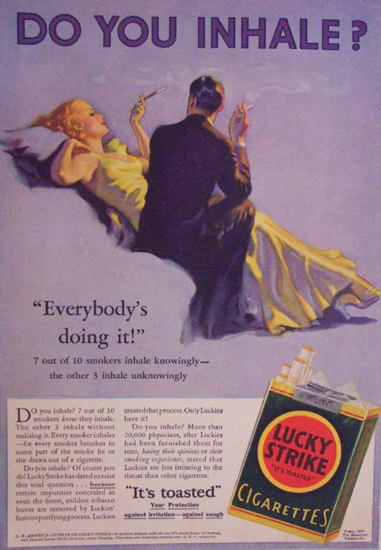 Lucky Strike Cigarettes Do You Inhale Cigarettes | Sex Appeal Vintage Ads and Covers 1891-1970