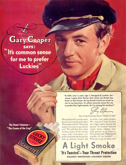 Lucky Strike Gary Cooper Souls At Sea 1937 | Sex Appeal Vintage Ads and Covers 1891-1970