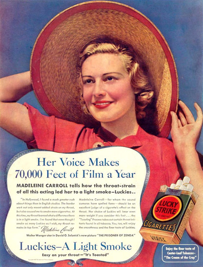 Lucky Strike Girl Sun Hat 1937 Cigarettes | Sex Appeal Vintage Ads and Covers 1891-1970