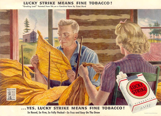 Lucky Strike Grading Leaf By Peter Hurd 1943 | Vintage Ad and Cover Art 1891-1970