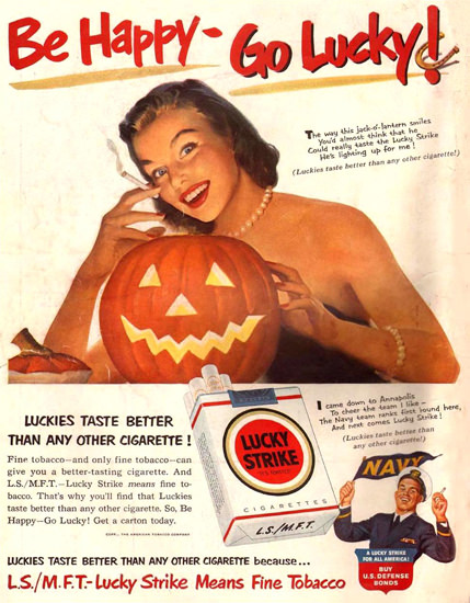 Lucky Strike Halloween Girl 1951 Cigarettes | Vintage Ad and Cover Art 1891-1970