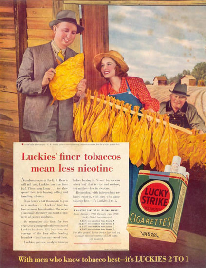 Lucky Strike Less Nicotine 1940 Cigarettes | Vintage Ad and Cover Art 1891-1970