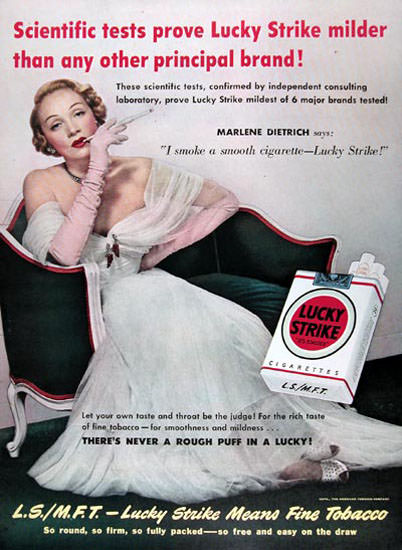 Lucky Strike Marlene Dietrich 1950 Cigarettes | Sex Appeal Vintage Ads and Covers 1891-1970