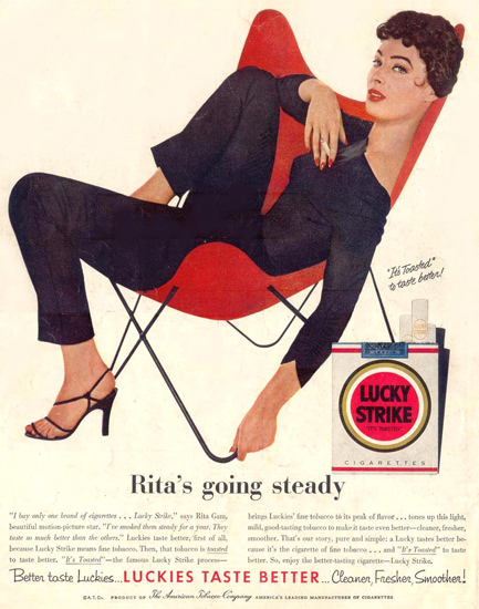 Lucky Strike Rita Gam Is Going Steady 1955 | Sex Appeal Vintage Ads and Covers 1891-1970