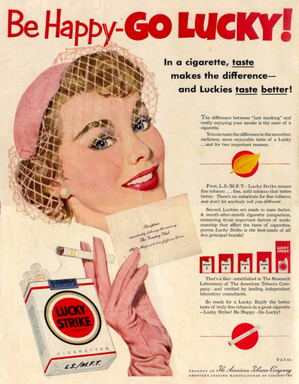 Lucky Strike Taste Better Be Happy Go Lucky | Mad Men Art | Vintage Ad ...