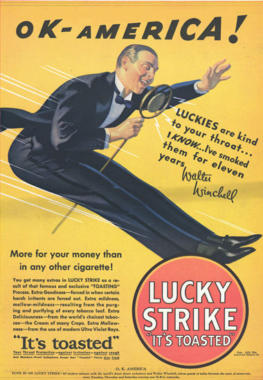 Lucky Strike Walter Winchell OK America 1932 | Sex Appeal Vintage Ads and Covers 1891-1970