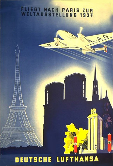 Lufthansa Fliegt Nach Paris Weltausstellung 1937 | Vintage Travel Posters 1891-1970