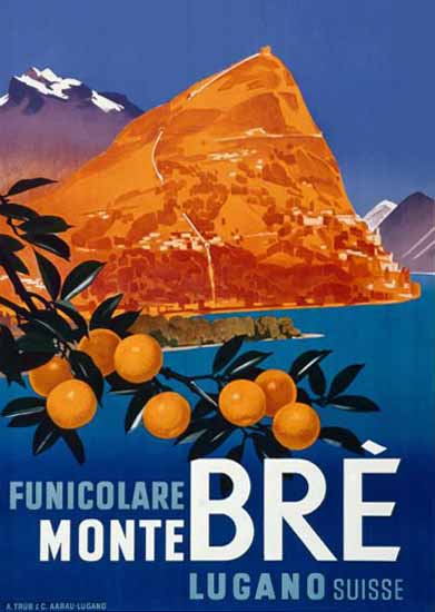 Lugano Funicolare Monte Bre Suisse Switzerland 1930 | Vintage Travel Posters 1891-1970