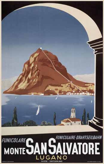 Lugano Funicolare Monte San Salvatore Switzerland 1940 | Vintage Travel Posters 1891-1970