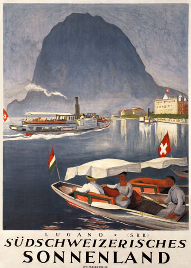 Lugano Suedschweizerisches Sonnenland 1924 | Vintage Travel Posters 1891-1970