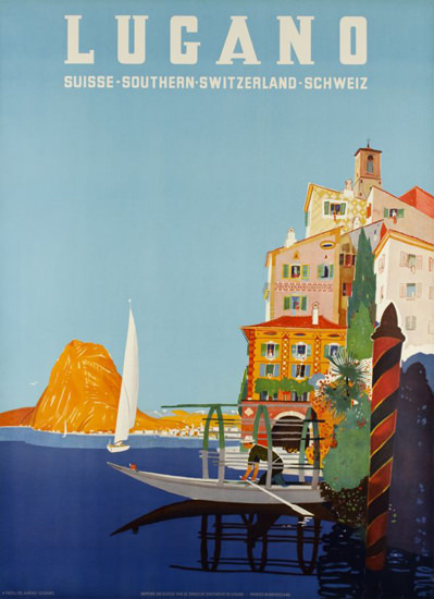 Lugano Suisse Southern Switzerland 1952 | Vintage Travel Posters 1891-1970