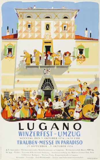 Lugano WinzerfestUmzug In Paradiso Switzerland 1954 | Vintage Travel Posters 1891-1970