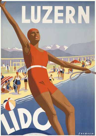 Luzern Lido Lake Lucerne Switzerland 1932 | Vintage Travel Posters 1891-1970