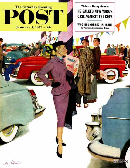 M Coburn Whitmore Saturday Evening Post Her Showroom 1952_01_05 | The Saturday Evening Post Graphic Art Covers 1931-1969