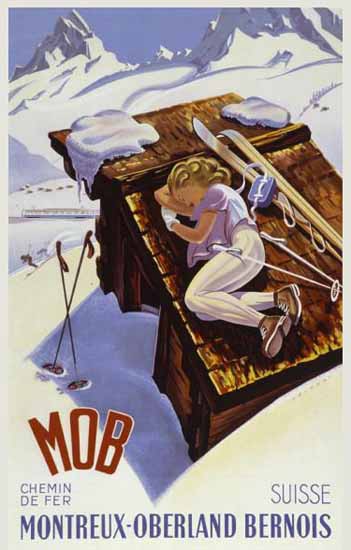 MOB Chemin De Fer Montreux Oberland Switzerland 1956 | Vintage Travel Posters 1891-1970