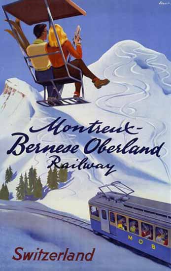 MOB Montreux Bernese Oberland Rail Switzerland 1938 | Vintage Travel Posters 1891-1970