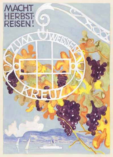 Macht Herbstreisen Zum Weissen Kreuz Switzerland 1942 | Vintage Travel Posters 1891-1970