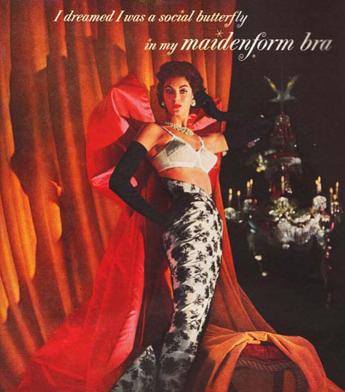 Maidenform Bra I Dreamed I Was Social Butterfly | Sex Appeal Vintage Ads and Covers 1891-1970