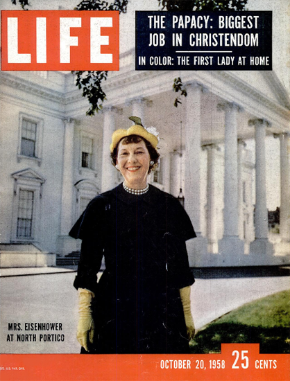 Mamie Eisenhower at north Portico 20 Oct 1958 Copyright Life Magazine | Life Magazine Color Photo Covers 1937-1970