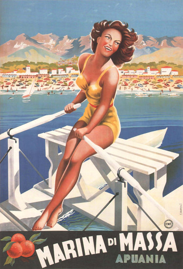 Marina Di Massa Apuania Girl On A Rowboat Italia | Sex Appeal Vintage Ads and Covers 1891-1970