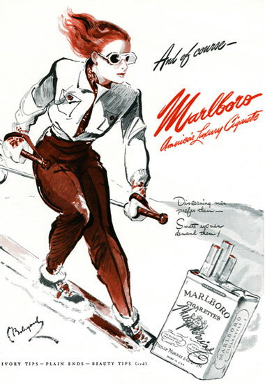 Marlboro Skiing Girl Americas Luxury 1942 | Vintage Ad and Cover Art 1891-1970