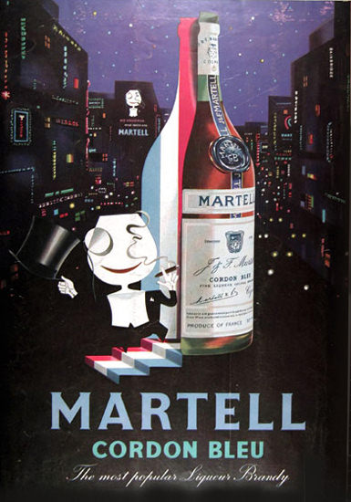 Martell Cordon Bleu Brandy 1957 By Night | Vintage Ad and Cover Art 1891-1970