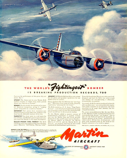 Martin Aircraft B-26 Fightingest Bomber 1941 | Vintage War Propaganda Posters 1891-1970