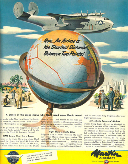 Martin Aircraft Between Two Points 1945 | Vintage Travel Posters 1891-1970