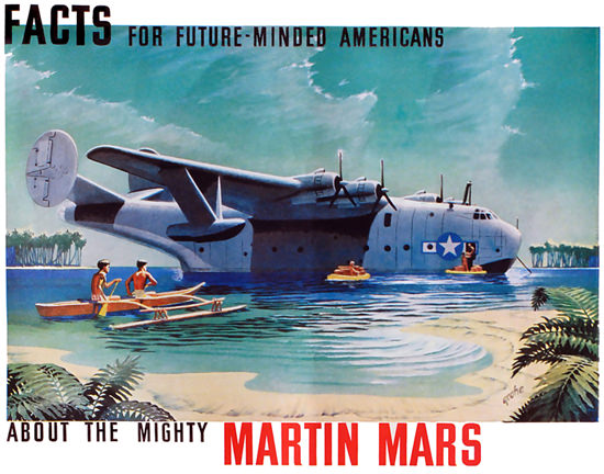 Martin JRM Mars US Navy Cargo Seaplane 1935 | Vintage Travel Posters 1891-1970