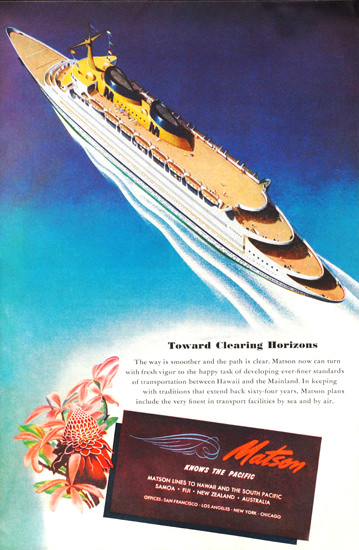 Matson Line Pacific Clearing Horizons 1946 | Vintage Travel Posters 1891-1970