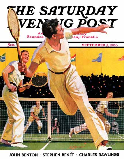 Maurice Bower Saturday Evening Post Doubles Tennis Match 1936_09_05 | The Saturday Evening Post Graphic Art Covers 1931-1969