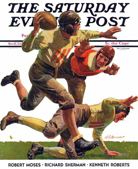 Maurice Bower Saturday Evening Post Quarterback Pass 1935_10_12 | The Saturday Evening Post Graphic Art Covers 1931-1969