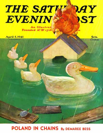 McCauley Conner Saturday Evening Post Ducks in a Flood 1941_04_05 | The Saturday Evening Post Graphic Art Covers 1931-1969