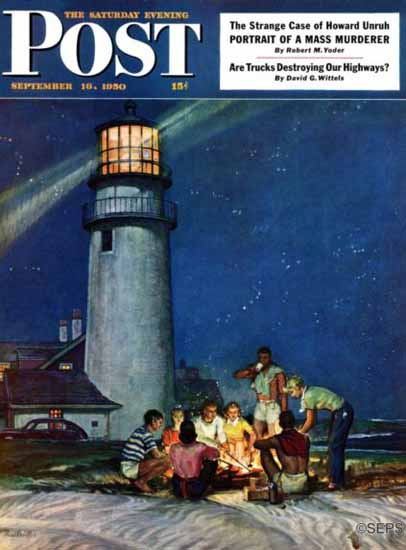 Mead Schaeffer Saturday Evening Post Cover Beach Bonfire 1950_09_16 | The Saturday Evening Post Graphic Art Covers 1931-1969