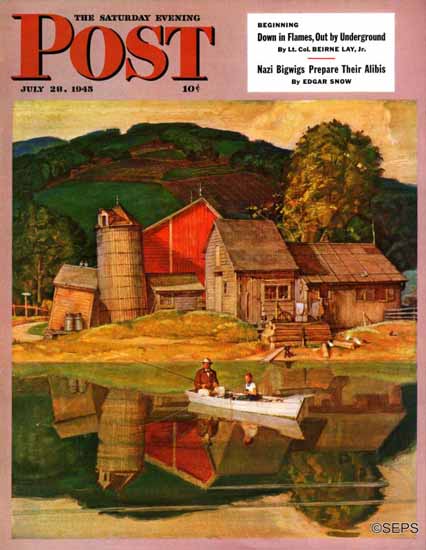 Mead Schaeffer Saturday Evening Post Farm Pond Landscape 1945_07_28 | The Saturday Evening Post Graphic Art Covers 1931-1969