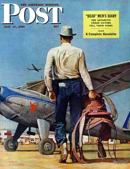 Mead Schaeffer Saturday Evening Post Flying Cowboy 1947_05_17 | The Saturday Evening Post Graphic Art Covers 1931-1969