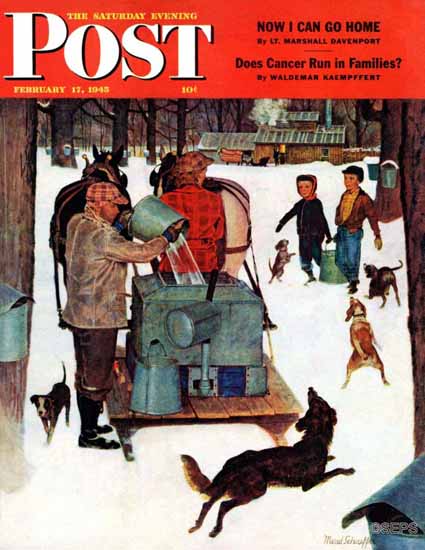 Mead Schaeffer Saturday Evening Post Maple Syrup Vermont 1945_02_17 | The Saturday Evening Post Graphic Art Covers 1931-1969