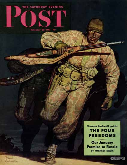 Mead Schaeffer Saturday Evening Post Night Attack 1943_02_20 | The Saturday Evening Post Graphic Art Covers 1931-1969