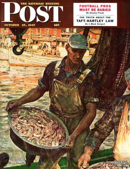 Mead Schaeffer Saturday Evening Post Shrimpers 1947_10_25 | The Saturday Evening Post Graphic Art Covers 1931-1969