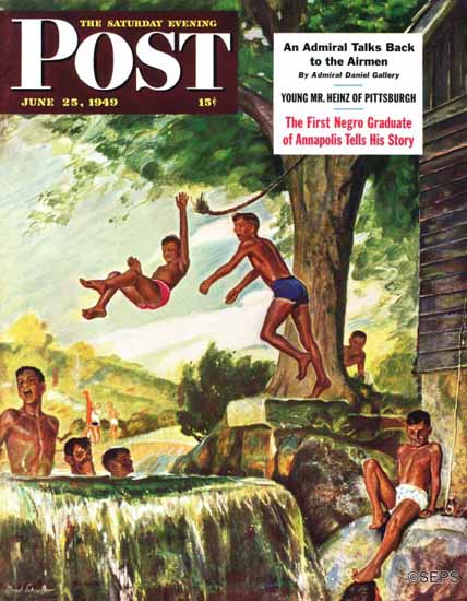 Mead Schaeffer Saturday Evening Post Swimming Hole 1949_06_25 | The Saturday Evening Post Graphic Art Covers 1931-1969