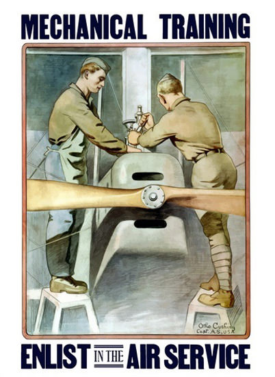 Mecanical Training Enlist In The Air Service Pllane | Vintage War Propaganda Posters 1891-1970