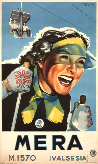 Mera Valsesia Skiing In Italy 1951 Arnaldo Musati | Sex Appeal Vintage Ads and Covers 1891-1970