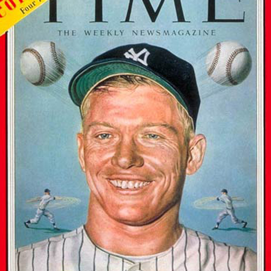 Mickey Mantle Time Magazine 1953-06 by Boris Chaliapin crop | Best of Vintage Cover Art 1900-1970