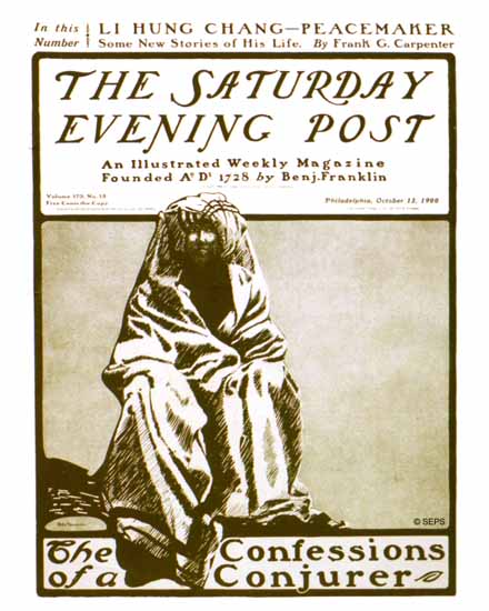 Mills Thompson Saturday Evening Post Conjurer Confessions 1900_10_13 | The Saturday Evening Post Graphic Art Covers 1892-1930