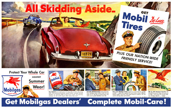 Mobil Tires All Skidding Aside DeLuxe 1949 | Vintage Ad and Cover Art 1891-1970