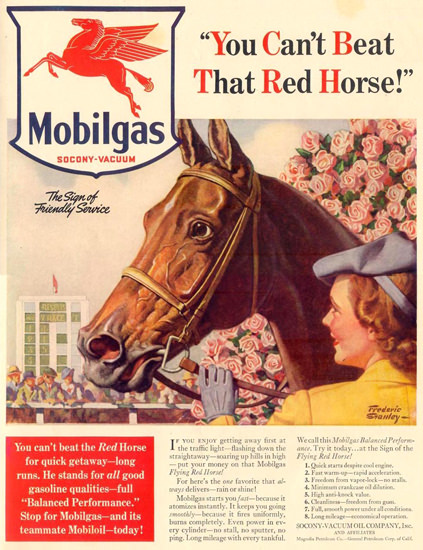 Mobilgas Cant Beat That Red Horse 1940 | Vintage Ad and Cover Art 1891-1970