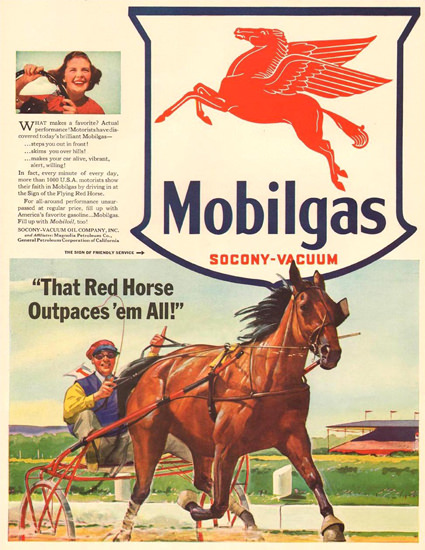 Mobilgas Red Horse Outpaces Em All 1941 | Vintage Ad and Cover Art 1891-1970