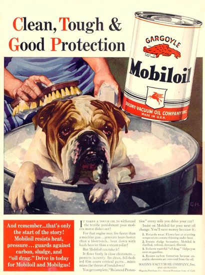 Mobiloil Dog Clean Tough Good Protection 1940 | Vintage Ad and Cover Art 1891-1970